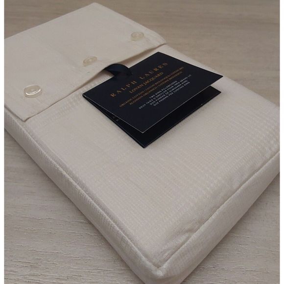 Ralph Lauren LOVAN JACQUARD 100% Organic Cotton Two King Pillowcases  PARCHMENT - Picture 6 of 8